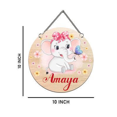 Personalized Baby Girl Elephant Wall Hanging Custom Wooden Nursery Wall Decor, Cute Floral Elephant Door Hanger for Kids Bedroom & Playroom, Unique Newborn Baby Shower Gift